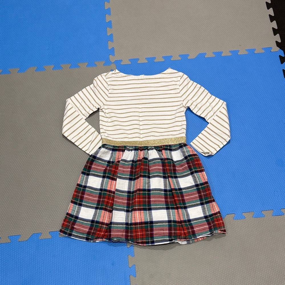 Striped Top Plaid Skirt Holiday Dress - Cream, Gold, Red, Green size 7 crew cuts